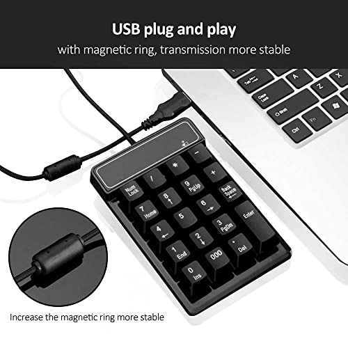 Kadaon USB Number Pad, 19 Keys Waterproof Silent Numeric Keypad with Mini USB Cable, for Laptop/Notebook, Compatible with Windows System