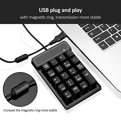 Kadaon USB Number Pad, 19 Keys Waterproof Silent Numeric Keypad with Mini USB Cable, for Laptop/Notebook, Compatible with Windows System