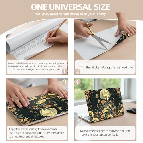 Universal Laptop Skin Sticker for 12/13/14/15.6 Inch Laptops, Reusable Vinyl Laptop Decal Cover, Waterproof Scratch Resistant Notebook Skin with 2 Wrist Pads,Moon Wildflowers - color: Moon Wildflowers
