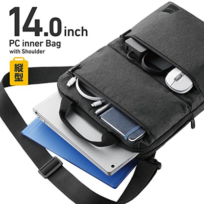 Elecom BM-IBHCV14NBK Computer Case, Recycled Material, Vertical Type, With Handle, Shoulder Strap, Handbag, Water Repellent, 14.0 Inches, Black