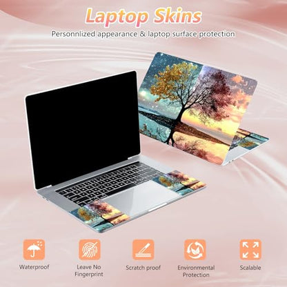 Laptop Skin Sticker Decal 12" 13" 13.3" 14" 15" 15.6",Waterproof Scratch Resistant Vinyl,Reusable Easy to Apply,for MacBook HP Dell Notebooks Netbooks Laptop,2 Wrist Pads,Dawn Dusk Tree - color: Dawn Dusk Tree
