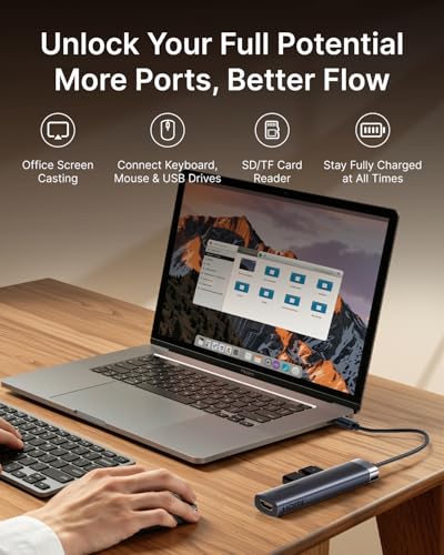VENTION USB C Hub, 6-in-1 Laptop Docking Station Dongle Adapter with 4K HDMI, PD 100W Charging, USB 3.0 Ports, SD/TF Card Reader, Portable Aluminum Plug & Play for MacBook Pro, Laptop/HP/DELL