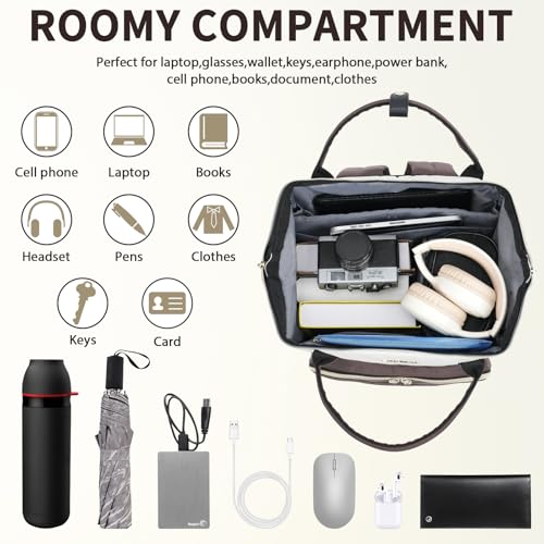 VANKEAN 17 Inch Laptop Backpack for Women Large Capacity Waterproof Daypack - color: Beige/Coffee, size: 17.3 Inch