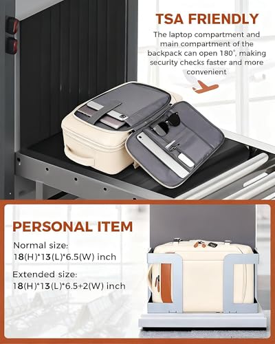 Vancropak Travel Backpack for Women, Airline Approved Carry on Backpack | 3 Packing Cubes, Fits 17" Laptop, Expandable Large 40L Travel Bag, Personal Item Backpack 18x14x8, Anti Theft,Weekend Daypack - color: White Brown