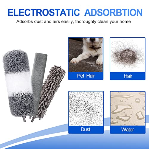 Microfiber Duster Kit (11PCS) - Washable Dusters with Extension Pole (30 to 100 in) for Cleaning Ceilings, Fans, Furniture