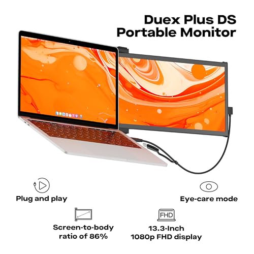 New Mobile Pixels Duex Plus DS 13.3" FHD 1080P Laptop Screen Extender | IPS Portable Monitor, USB Type-C/HDMI Plug and Play Laptop Monitor, Windows/Mac/Android/Switch Compatible - size: 13.3-inch