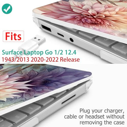 Mektron 2023 Microsoft Surface Laptop GO 3 Case 12.4" Compatible with Go 2/1 Laptop Cover 2022-2020 Releases Model 1943/2013 Plastic Hard Shell Case with Screen Protector, Watercolor Dahlias - color: Watercolor Dahlias