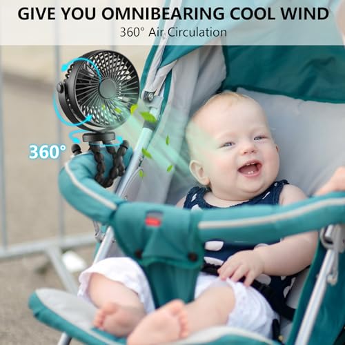 snawowo Mini Handheld Personal Portable Fan, Baby Stroller Fan, Car Seat Fan, USB or Battery Powered, with Flexible Tripod Clip on Student Bed Desk Bike Crib Treadmill Camping Traveling(Black) | Car Seat Fan , USB or Battery Powered, with Flexible Tripod