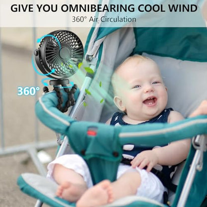 snawowo Mini Handheld Personal Portable Fan, Baby Stroller Fan | Car Seat USB or Battery Powered, with Flexible Tripod Clip on Student Bed Desk Bike Crib Treadmill Camping Traveling - color: C-Classic Black