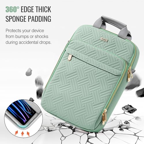 MoKo 13-14 Inch Puffy Laptop Sleeve Shoulder Bag Carrying Case with Handle | Fits Mac Air 13-inch M5, Mac Neo A18 Pro, Mac Pro 14-inch M5/M4/M3/M2/M1 and Surface 13.8-inch, Light Green - color: Light Green, size: 13.3-14 Inch