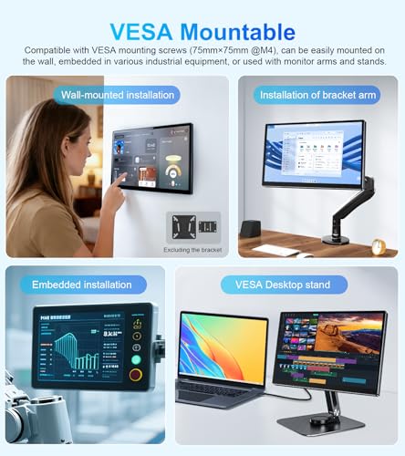 14" Touchscreen Monitor,VGA DVI and HDMI VESA for Industrial (Gray) | 10-point touch,IPS 1920×1080,Dual Speakers,72%NTSC,2000:1,16:10,350 cd/m²,178° view angle, - color: gray