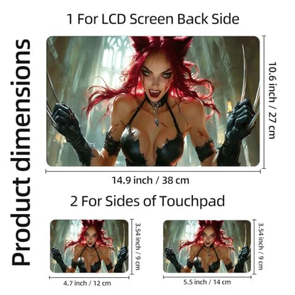 Aesthetic Laptop Skin Sticker, Red Haired Feline Warrior Waterproof Vinyl Laptop Decal, Removable Bubble Free, Reusable Protective Cover for 13 14 15 15.6 Inch - color: Red Haired Feline Warrior