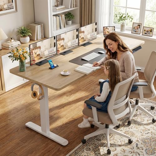 farexon Electric Standing Desk Adjustable Height, 71 x 28 Inch Sit Stand up Desk with Large Mouse Pad, Double Metal Hook,4 Wheels,4 Memory Preset Heights Home Office Computer Desk,Oak Grey - color: Oak Grey, size: 71 x 28''