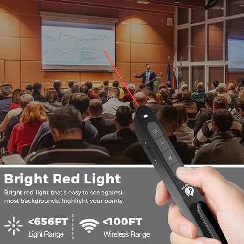 AMERTEER Wireless Presenter,Support Hyperlink RF 2.4GHz Powerpoint PPT Clicker Presentation Remote Control Laser Pointer Flip Pen - color: Red Light