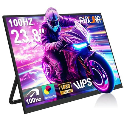23.8" Large Screen Portable Monitor with Adjustable Kickstand,100HZ USB-C HDMI Gaming Monitor,100% SRGB FHD IPS/HDR Computer Screen Extender with 2 Speakers for Laptop PC MacBook Phone PS4/PS5