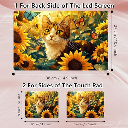 Laptop Skin Sticker Decal 12" 13" 13.3" 14" 15" 15.6",Waterproof Scratch Resistant Vinyl,Reusable Easy to Apply,for MacBook HP Dell Notebooks Netbooks Laptop,2 Wrist Pads,Cute Cat Sunflower - color: Cute Cat Sunflower