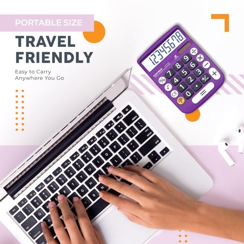 CATIGA Desktop Calculator 8 Digit with Solar Power and LCD Display, or Home, Office, School, Class and Business, 4 Function Small Basic - color: Violet