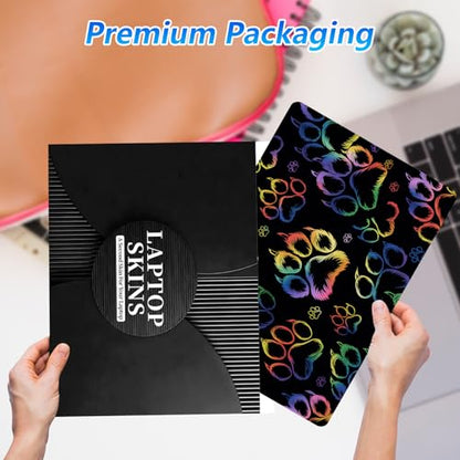 Universal Laptop Skin Sticker Decal with 2 Wrist Pad Skins, Waterproof Scratch Vinyl Cover for 11–15.6 Inch MacBook, HP, Dell, Lenovo, Cutable & Reusable,Rainbow Paw Print - color: Rainbow Paw Print