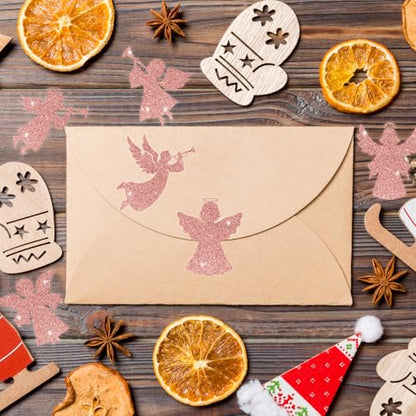 Christmas Foil Angel Stickers - 1000 Pcs Rose Gold Angel Waterproof Vinyl Reusable Laptop Stickers Coloring Book Scrapbook Water Bottle Page Activity Pad Birthday Party Favors Kids Skateboard - style: Christmas Rose Gold Angel