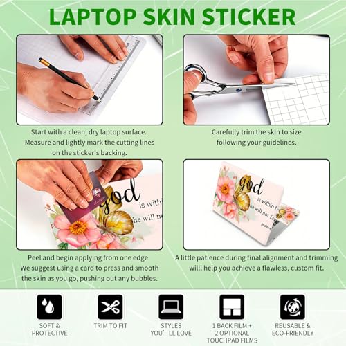 Laptop Skin Sticker Decal, Universal Protective Cover Fit 12 13 14 15.6 Inch Notebook, Reusable Water-Resistant Vinyl Decal w/ 2 Wrist Pads for Business Travel Office, Flower Bible 46-5 - color: Flower Bible 46-5