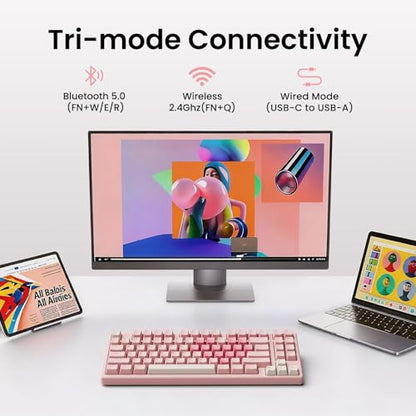 Kisnt KN85 Wireless Mechanical Keyboard, 75% Layout, Bluetooth/2.4GHz/USB-C, Custom RGB Backlit, Hot-Swappable Linear Switch, Creamy Sound for Gaming/Typing (Rose Pink) - color: Rose Pink
