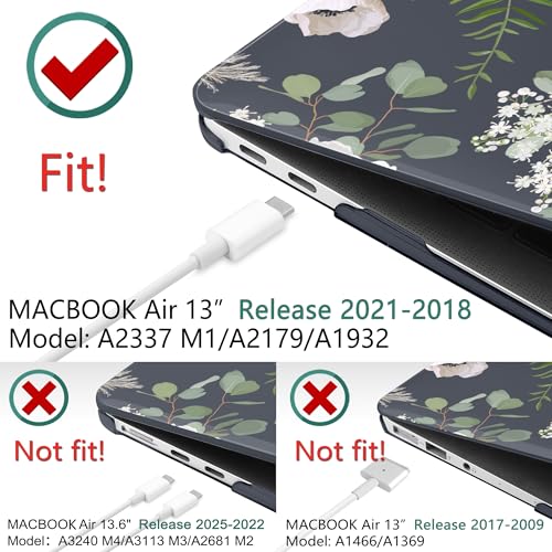 DONGKE Compatible with MacBook Air 13 inch Case 2021 2020 2019 2018 Release A2337 M1 A2179 A1932 with Retina Display Touch ID, Plastic Hard Shell & Keyboard Cover - Dried Flowers - color: Dried Flowers D005