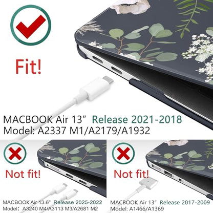 DONGKE Compatible with MacBook Air 13 inch Case 2021 2020 2019 2018 Release A2337 M1 A2179 A1932 with Retina Display Touch ID, Plastic Hard Shell & Keyboard Cover - Dried Flowers - color: Dried Flowers D005
