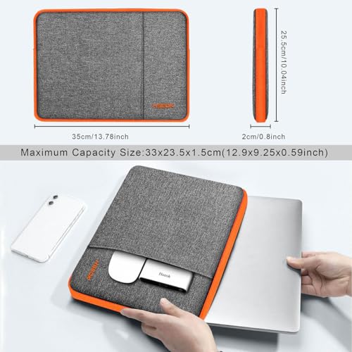Hseok Laptop Case 13.3 14 inch Sleeve, Rainproof & Shockproof Carrying Case Compatible with MacBook Pro/Neo 14 M5/M4/M3/M2/M1,13.3 MacBook Air/Pro,XPS 14 and Most 13"-14" Notebook Tablet,Gray-Orange - color: Dark Gray-orange