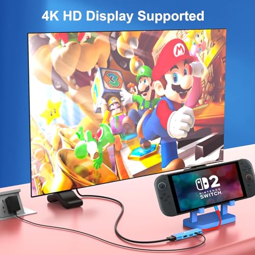 RREAKA TV Dock for Nintendo Switch 2 / Switch/Switch OLED, Portable Travel Dock Replacement with 4K@60Hz HDMI, PD 100W Charging, USB 3.0 - color: Red & Blue-2nd Version
