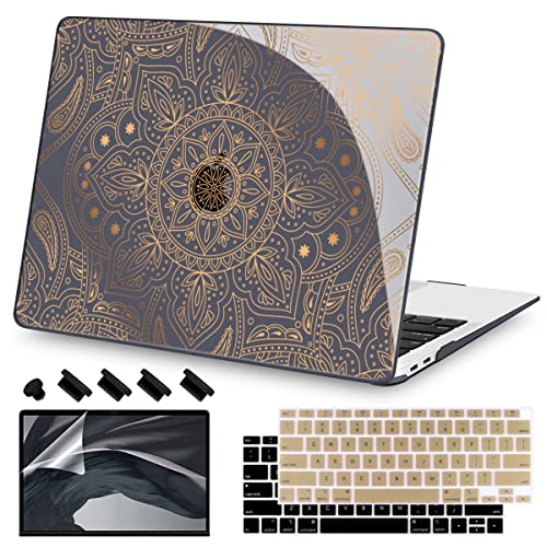Teryeefi Compatible with MacBook Air 13 inch Case M1 Chip A2337 A2179 A1932 Retina Display Touch ID (A2018 2019 2020 Release), Plastic Hard Shell & Keyboard Cover & Screen Protector,Gold Mandala - color: Gold Mandala