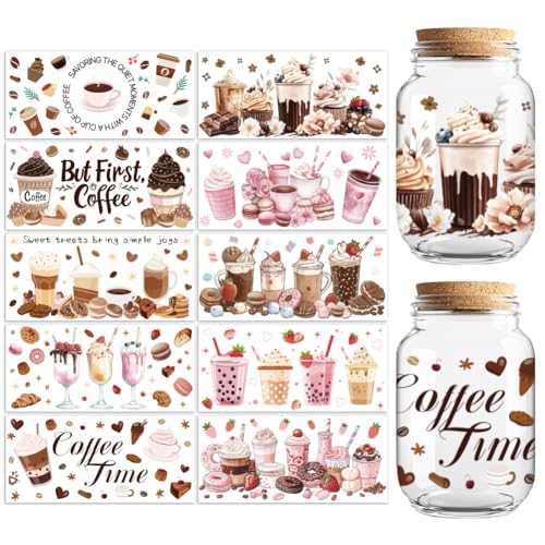 Peacoblue UV DTF Cup Wraps Transfer Stickers Drinks Pattern, 10 Sheets Waterproof Custom Vinyl Transfer Sticker 16oz Coffee Glass Cup Tumbler Bottle Mug Decals for Men Women - style: Drinks