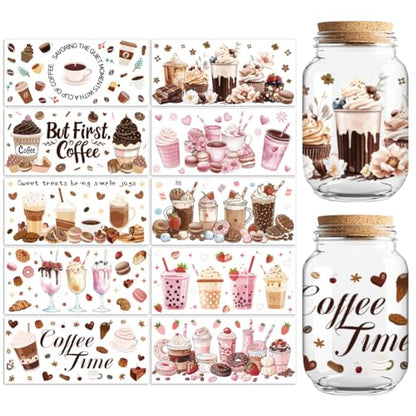 UV DTF Cup Wraps Transfer Stickers Drinks Pattern, 10 Sheets Waterproof Custom Vinyl Transfer Sticker 16oz Coffee Glass Cup Tumbler Bottle Mug Decals for Men Women | Waterproof UV DTF Stickers, Custom Vinyl Decals for 16oz Coffee Cups Tumblers Bottles Mug
