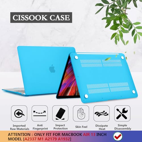CISSOOK Compatible with MacBook Air 13 inch Case A2337 M1 A2179 A1932 Model 2021 2020-2018 Release, Plastic Blue Hard Shell Case with Keyboard Cover for Mac Air 13.3" with Touch ID, Matte Sky Blue - color: Air13inch-Matte Sky Blue