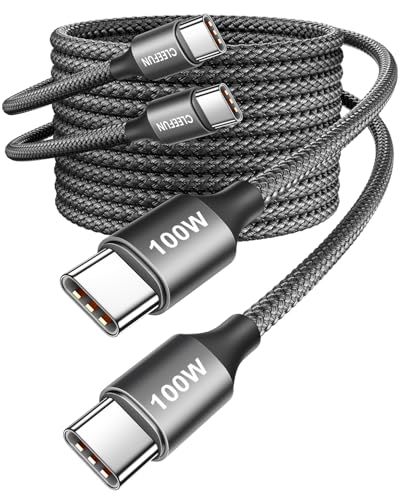 CLEEFUN USB C to USB C Cable 100W, [6.6ft 2-Pack] USBC to USBC Cable 100 Watts, Type C Charger Cord Fast Charging for iPhone 17 16 15 Pro Max Plus, Samsung S26 S25 S24, MacBook/iPad USB-C, Pixel - size: 6.6ft