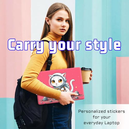 Universal Laptop Skin Sticker Decal, Compatible with MacBook HP Dell Lenovo 12"-15.6", Reusable Vinyl Notebook Cover 3PCS Set, High-Recognition Film-Kawaii Astronaut Cat Sticker - color: Kawaii Astronaut Cat Sticker