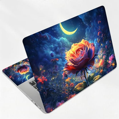 Enchanted Rose Under Moon Night Universal Laptop Skin Sticker 3PCS, Protective Decal Trim-to-Fit 11.6" 13.3" 14" 15.6" Laptop Vinyl Cover, Removable Anti-Scratch Computer Decal Protector - color: Enchanted Rose Under Moon Night
