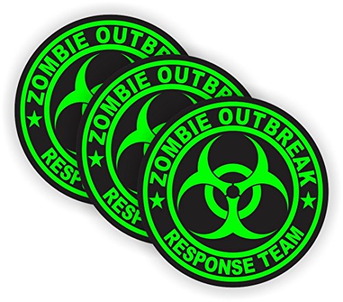 Zombie Outbreak Response Team (3 Pack) Full Color Printed Sticker by StickerDad® (Size: 2" Color: Green/Black) for Hard Hat, Helmet, Windows, Walls, Bumpers, Laptop, Lockers, etc.