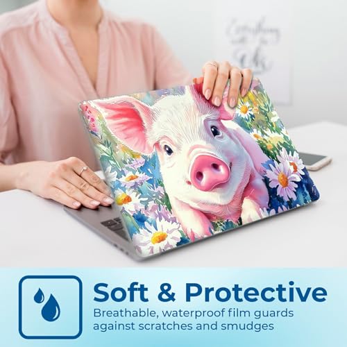 Reusable Universal Laptop Skin Sticker, Cut to Fit for 11.6–15.6 Inch Laptops, Waterproof Protective Film, No-Residue - Daisy Meadow Pig - color: Daisy Meadow Pig