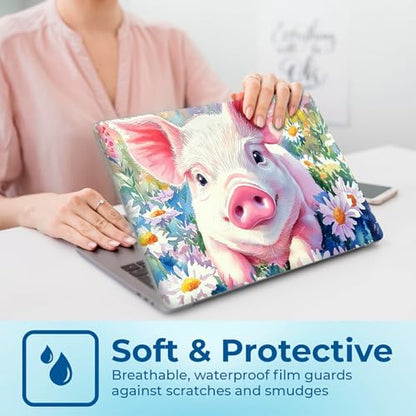 Reusable Universal Laptop Skin Sticker, Cut to Fit for 11.6–15.6 Inch Laptops, Waterproof Protective Film, No-Residue - Daisy Meadow Pig - color: Daisy Meadow Pig