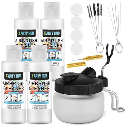 X ARTY HUB Airbrush Cleaning Kit, 16.2 fl oz Cleaner, Cleaning Pot & Tools | Easily Handles Water-Based and Acrylic Paints, Glass Airbrush Cleaning Pot, Air Brush Cleaning Tools, Airbrush Cleaner Kit - size: Airbrush Cleaning Kit with 16.2 fl oz Cleaner