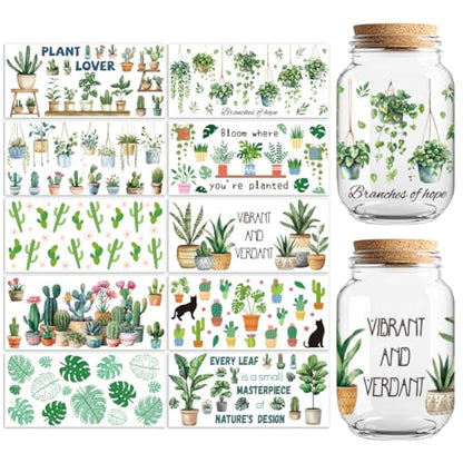 UV DTF Cup Wraps Transfer Stickers Green Plants Pattern, 10 Sheets Waterproof Custom Vinyl Transfer Sticker 16oz Coffee Glass Cup Tumbler Bottle Mug Decals for Men Women | Waterproof UV DTF Stickers, Custom Vinyl Decals for 16oz Coffee Cups Tumblers Bottl