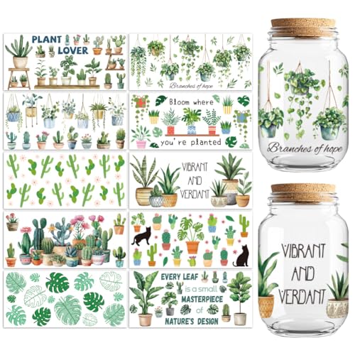 UV DTF Cup Wraps Transfer Stickers Green Plants Pattern, 10 Sheets Waterproof Custom Vinyl Transfer Sticker 16oz Coffee Glass Cup Tumbler Bottle Mug Decals for Men Women | Waterproof UV DTF Stickers, Custom Vinyl Decals for 16oz Coffee Cups Tumblers Bottl