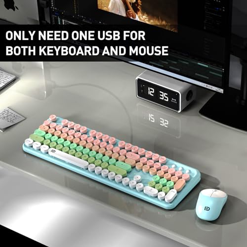 Pink Green Wireless Keyboard and Mouse Combo, Cute Pastel Bubble Keyboard with Round Keys, 2.4GHz Full Size Aesthetic Keyboard with Number Pad for Long Nails PC Laptop Desktop - color: Green Pink Wireless Keyboard Mouse