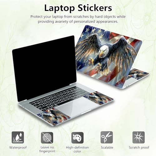 Laptop Skin Sticker Decal, Universal Reusable Vinyl Laptop Cover for 12" 13" 13.3" 14" 15" 15.4" 15.6" Notebook PC, Reusable Waterproof Scratch-Resistant with 2 Wrist Pads,Eagle American Flag - color: Eagle American Flag