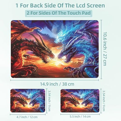 Universal Laptop Skin Decal, 3-Piece Vinyl Protector for 12 13 14 15.6" Notebook, Waterproof Anti-Scratch, Easy Trim & Bubble-Free Finish, Red and Blu Dragons Facing - color: Red and Blu Dragons Facing