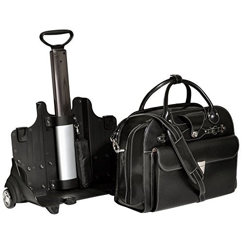 McKlein ROSEVILLE, Top Grain Cowhide Leather, 15" Leather Detachable -Wheeled Ladies' Laptop/Computer & Tablet Business Briefcase Bag/Women's Rolling Overnight Travel Bag, Removable trolley case - color: Black