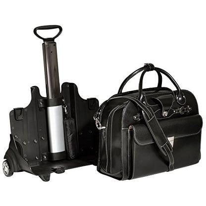 McKlein ROSEVILLE, Top Grain Cowhide Leather, 15" Leather Detachable -Wheeled Ladies' Laptop/Computer & Tablet Business Briefcase Bag/Women's Rolling Overnight Travel Bag, Removable trolley case - color: Black