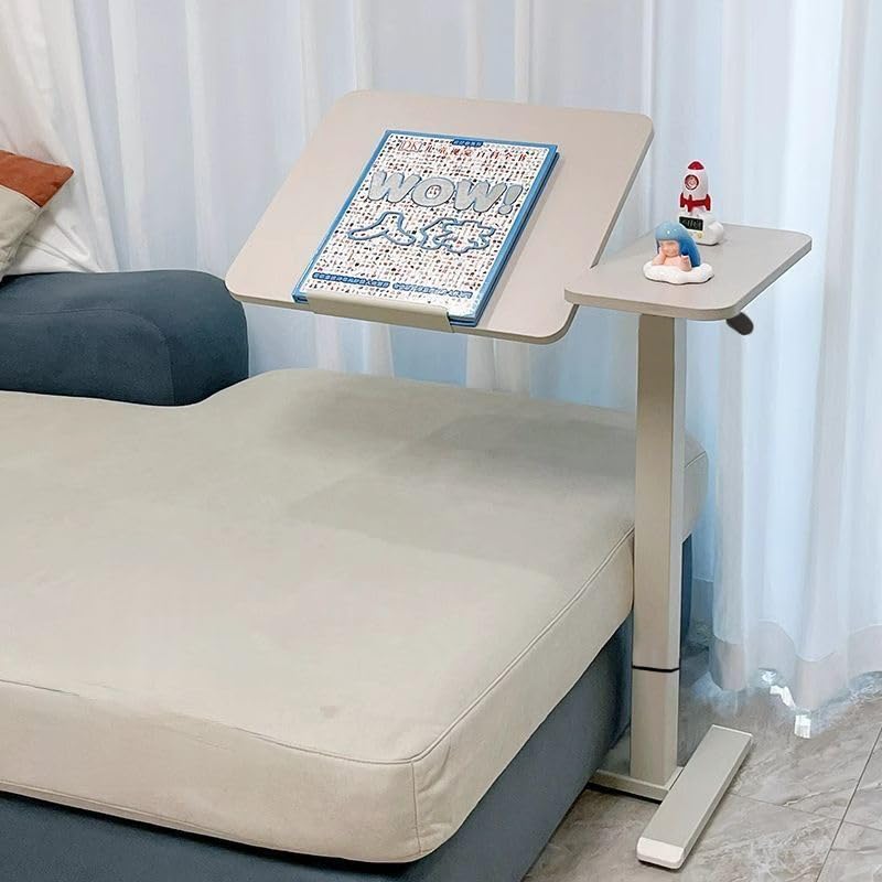 Foldable Bedside Table, Height Adjustable Overbed Bedside Desk Mobile Rolling Laptop Stand Tilting Sofa Side Table with Wheels, Folding Tray Tables for Laptop Bed Couch, Gift for Family, White-1 - color: White-1