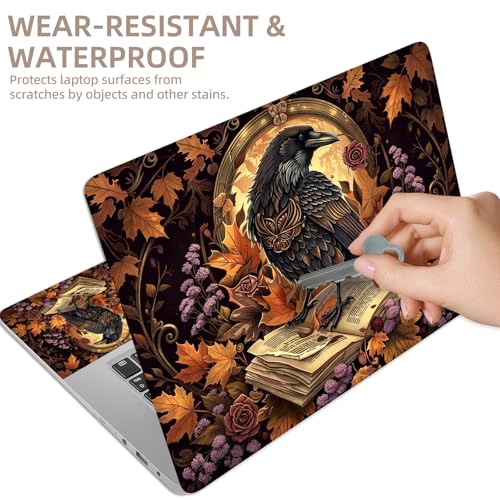 Universal Laptop Skin Sticker for 12/13/14/15.6 Inch Laptops, Reusable Vinyl Laptop Decal Cover, Waterproof Scratch Resistant Notebook Skin with 2 Wrist Pads,Crow Book - color: Crow Book