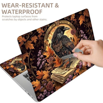 Universal Laptop Skin Sticker for 12/13/14/15.6 Inch Laptops, Reusable Vinyl Laptop Decal Cover, Waterproof Scratch Resistant Notebook Skin with 2 Wrist Pads,Crow Book - color: Crow Book